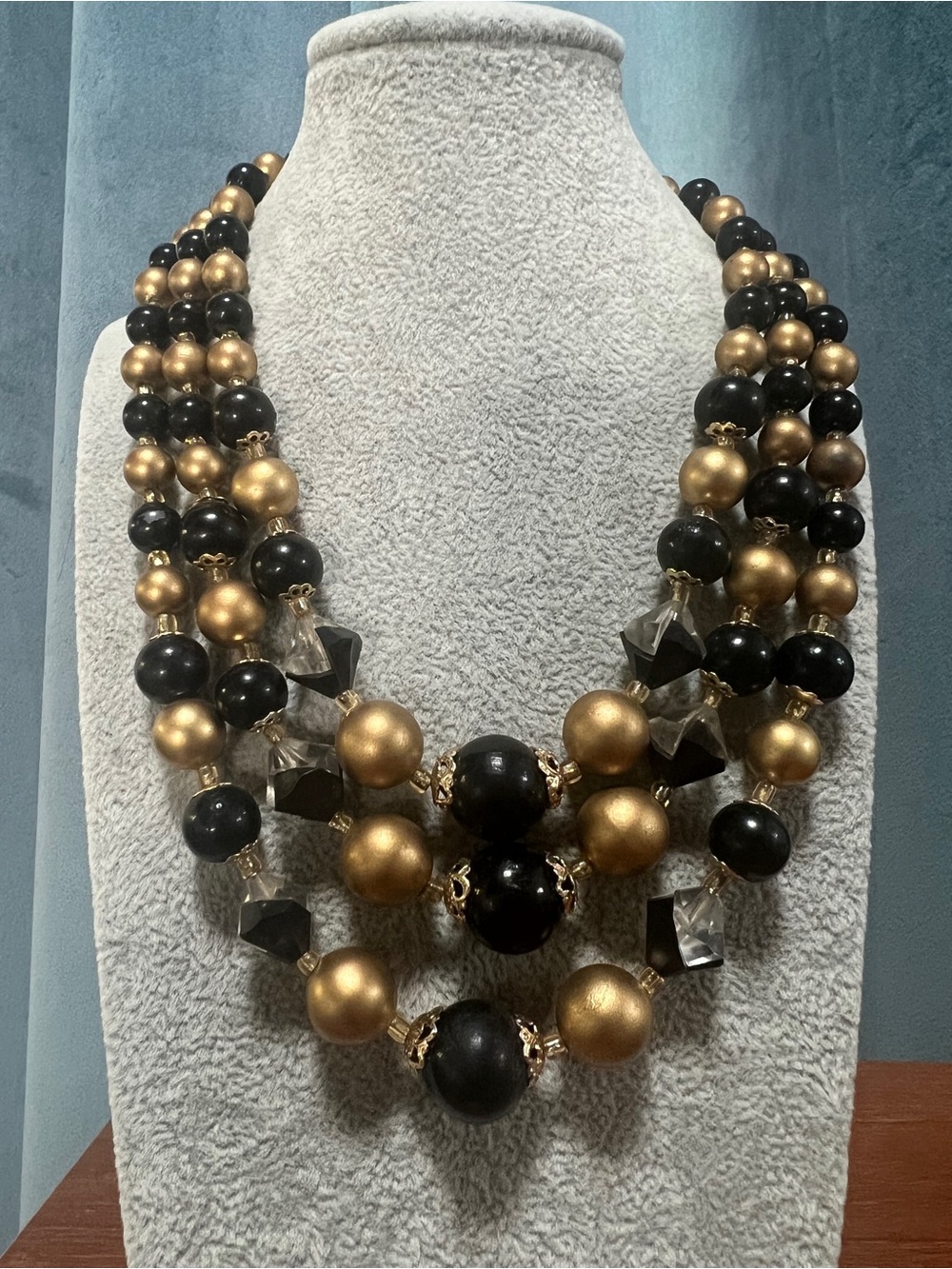 JAPAN Black and Gold Multi-Strand Beaded Necklace - Picture 3 of 7